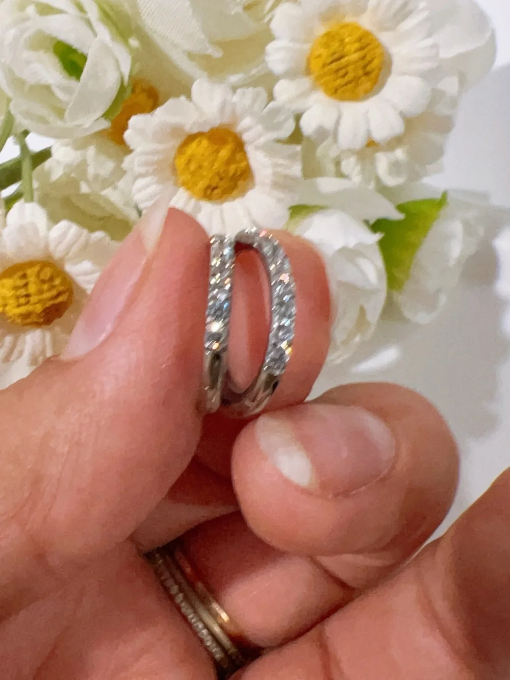 White Gold Plated Huggie Hoop Earrings with CZ stones 12mm
